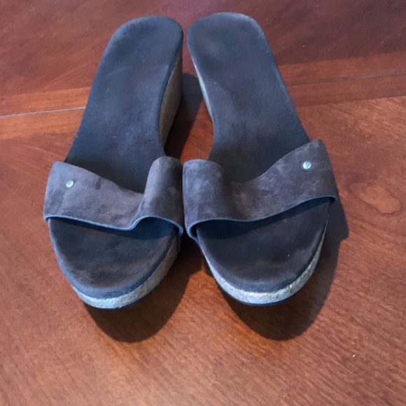 Ugg brown leather wedge sandals shoes size 8 - Picture 2 of 14